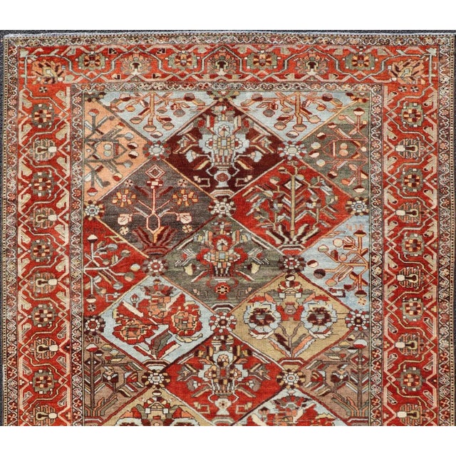 Measures: 5'0 x 8'0 Antique Persian Bakhitari Colorful Rug in All-Over Diamond Garden Design. Keivan Woven Arts / rug...
