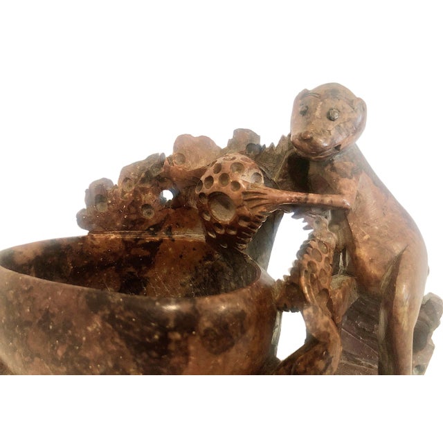 A Chinese Scholar’s Soapstone Brush Washer Featuring a Monkey With a Lotus Pod For Sale In San Francisco - Image 6 of 8