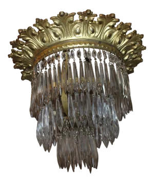 Mid 19th Century French Louis XV Style Cut Crystal Dore Bronze "Royal Crown" Ceiling Flush Mount Plafonniere