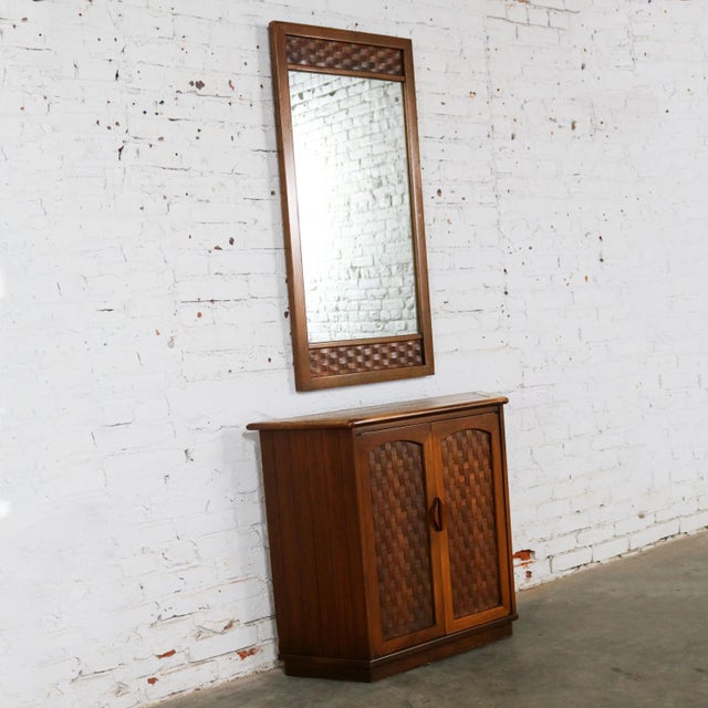 Mcm Entry Console Cabinet And Mirror Basket Weave Style Of Lane