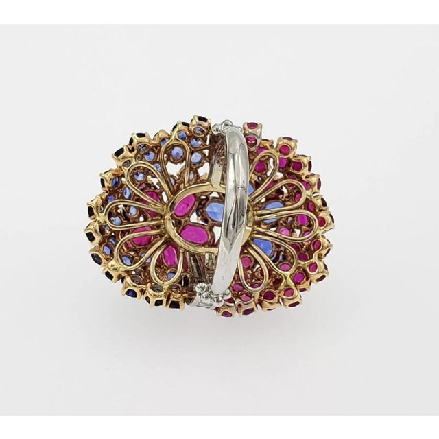 Metal Stunning 13ct Ruby Sapphire Diamonds 14k White Gold Floral Long Dome Ring For Sale - Image 7 of 7