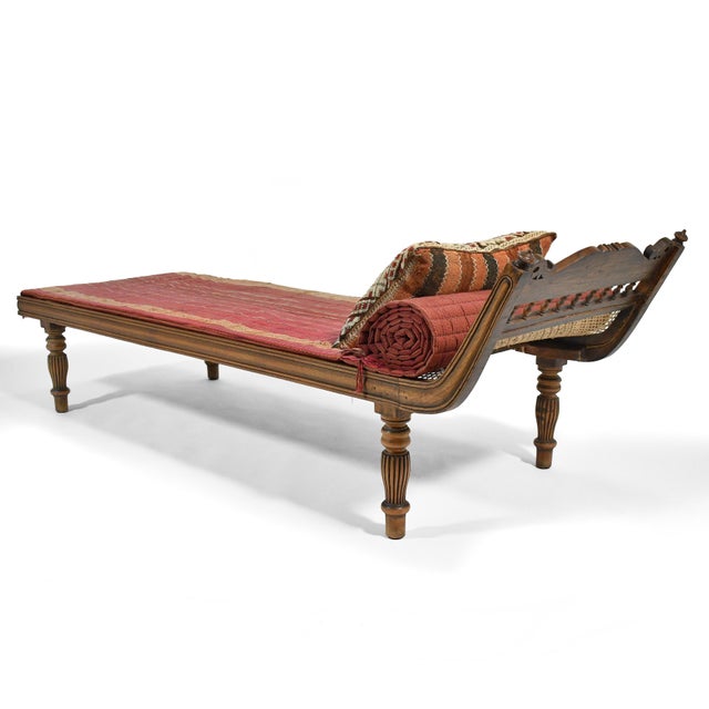 Brown Teak and Cane Colonial Chaise Lounge For Sale - Image 8 of 12