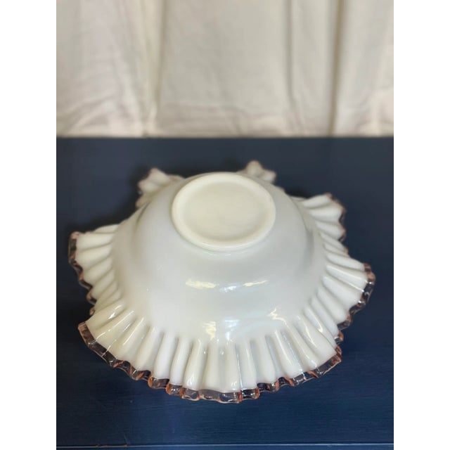 Mid 20th Century Fenton Rose Crest Crimped Milk Glass Bowl For Sale In Providence - Image 6 of 6