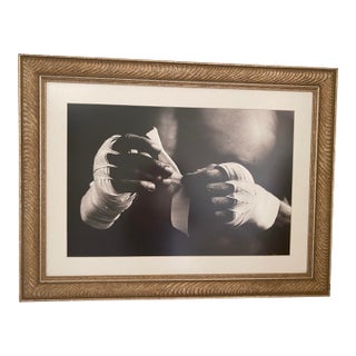 Vintage Black and White Photo of Boxer’s Hands in Gold Wooden Frame For Sale