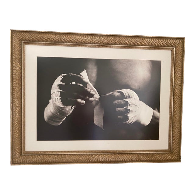 Vintage Black and White Photo of Boxer’s Hands in Gold Wooden Frame For Sale