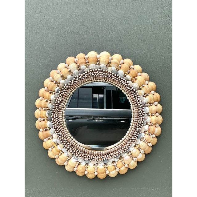 Early 21st Century Vintage Shell Encrusted Round Wall Mirror For Sale - Image 5 of 18