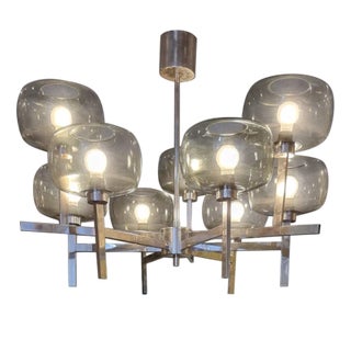 Antique Chandelier in Chrome and Glass by Holger Johansson, 1950s For Sale