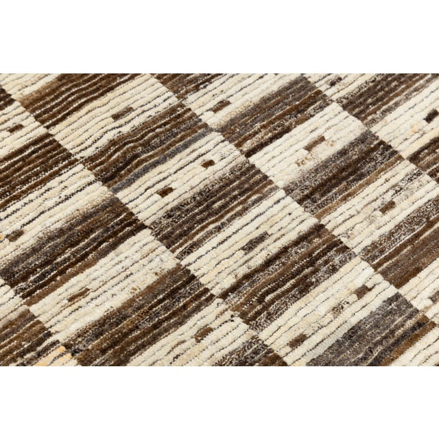 Modern Moroccan Style Checkerboard Wool Rug in Natural Ivory and Chocolate Brown For Sale - Image 11 of 11