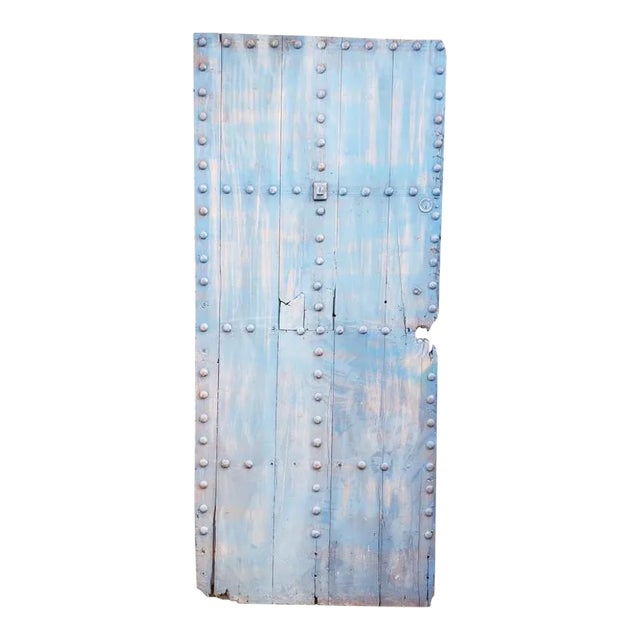 Moroccan Light Blue Single Panel Wooden Door For Sale