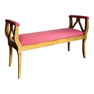 Vintage Regency Fabric Wood Bench For Sale