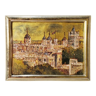1980s Tower of London 23k Gold Leaf Miniature Lithograph For Sale