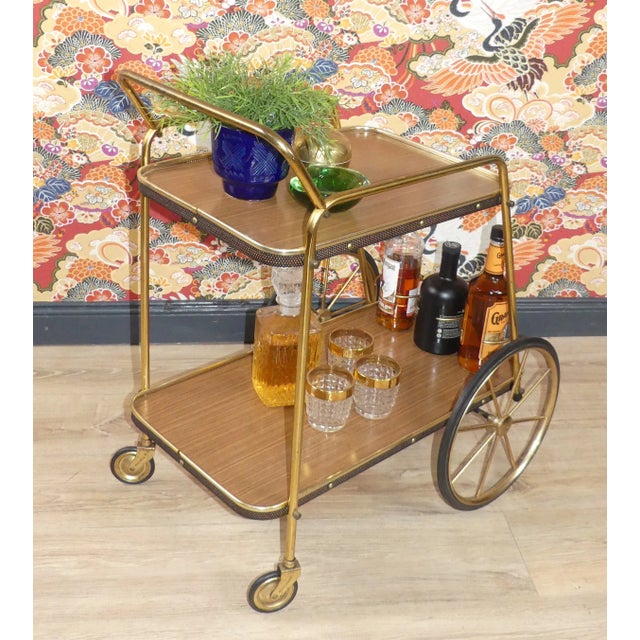 Metal Formica and Brass Bar Cart, 1960s For Sale - Image 7 of 11