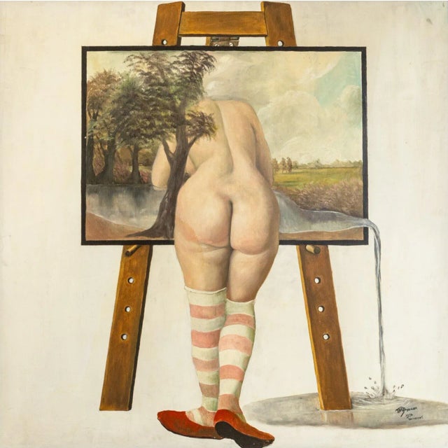 Modern Thad Miller Nude at Easel Signed Modern Oil Painting Somerset Series 1978 Framed For Sale - Image 3 of 10