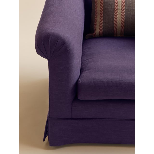 The Vintage Deep Plum Linen Down-Filled Loveseat For Sale - Image 9 of 10