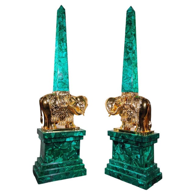 Italian Monumental Malachite Obelisks, 1950, Set of 2 For Sale - Image 14 of 14
