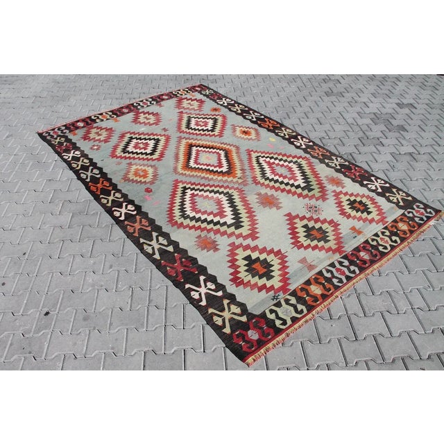 Rustic Vintage Turkish Kilim Rug - 119" X 80" For Sale - Image 3 of 11