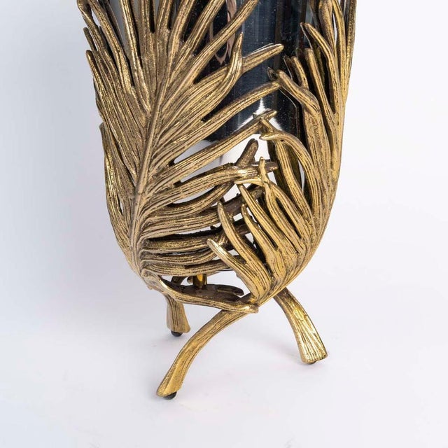 Modern Chrome- and Gold-Plated Metal Vase with Palm Leaf Motif, 20th Century For Sale - Image 4 of 5
