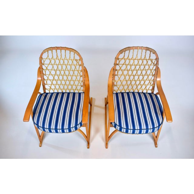 Rustic Vintage Snowshoe Arm Chairs by SnoCraft, Norway Maine For Sale - Image 3 of 14