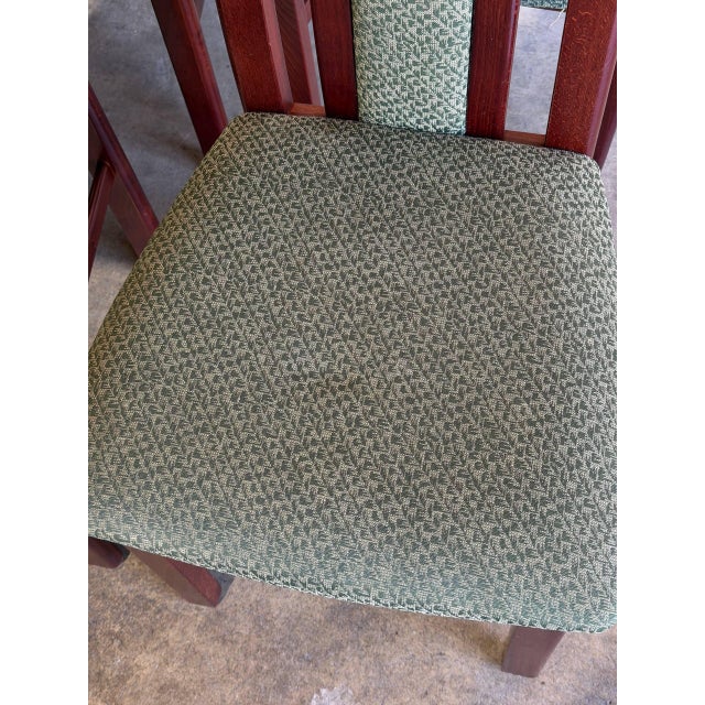 High Back Wooden Dining Chairs Set of 8 With Green Upholstery Vintage Mid-Century Modern For Sale In Los Angeles - Image 6 of 9
