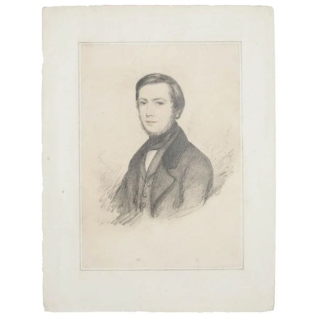 Image dimensions: 27x19 cm. Portrait is an original drawing on paper, realized by an unknown artist signed ''T. Crocher''...