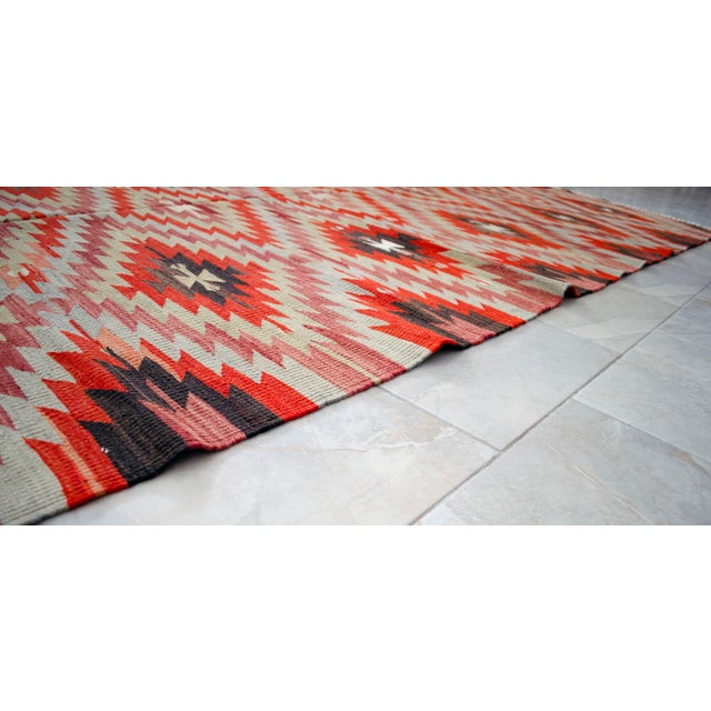 Handwoven Turkish Rug Diamond Pattern Kilim Rug - 5'5" X 10'1" For Sale - Image 10 of 12