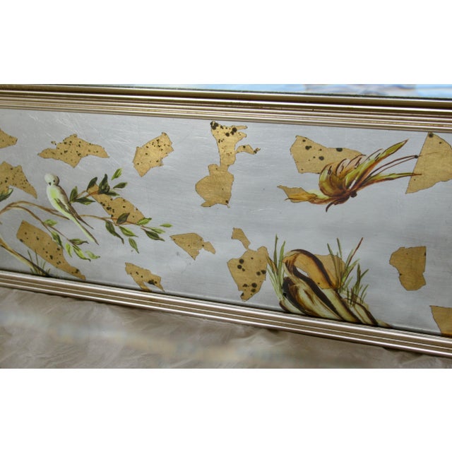 C.1970's LaBarge Chinoiserie-Style, Silver & Gold Leaf Burnished, Reverse Painted Eglomise Mirror For Sale - Image 11 of 18