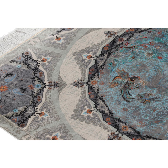 Rug & Kilim’s Modern Square Rug in Silver, Black, Blue With Medallion “Shekar” For Sale In New York - Image 6 of 8