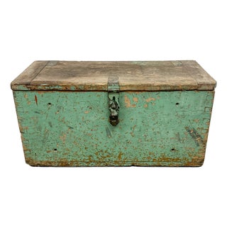 Antique Green Flat Topped Chest, 1890s For Sale
