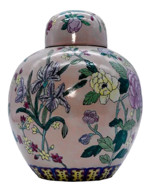 Vintage Chinoiserie Ceramic Peach Floral Ginger Jar