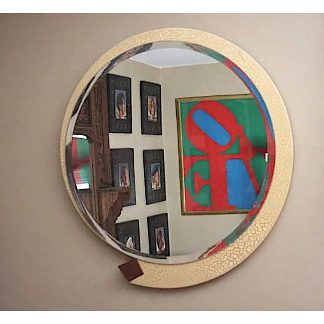 Mid 20th Century Glam Vintage Modern Ivory Crackle Round Revolving Spinning Mirror- Limited Edition- Signed by Design For Sale - Image 5 of 10