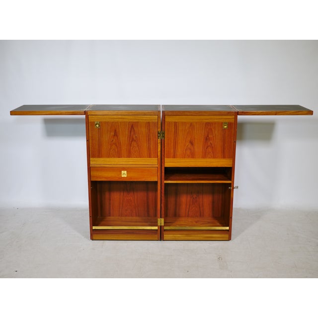 Brown Mid-Century Folding Teak Bar Cabinet by Reno Wahl Iversen for Skovby, 1960s For Sale - Image 8 of 18