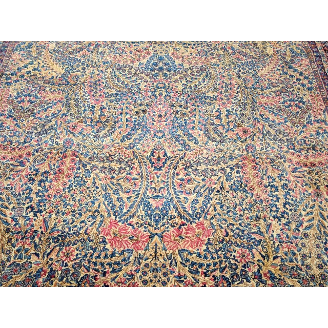 Vintage Oversized Persian Kerman Lavar Rug, Hand-Knotted Wool, Floral Pattern, Ivory & Blue, 11’ X 18’ For Sale - Image 14 of 16