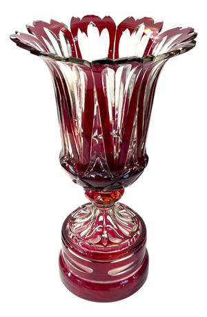 Monumental Bohemian Ruby Cut to Clear Crystal Flower Form Vase, Circa 1880