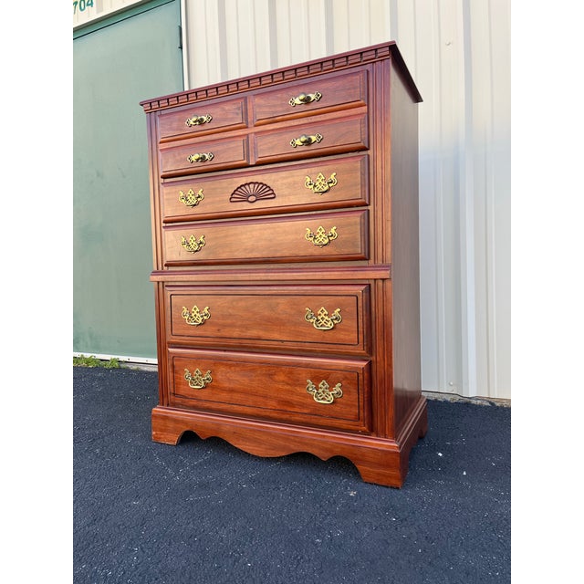 Wood Broyhill Cherry 5-Drawer Tall Chest of Drawers For Sale - Image 7 of 12