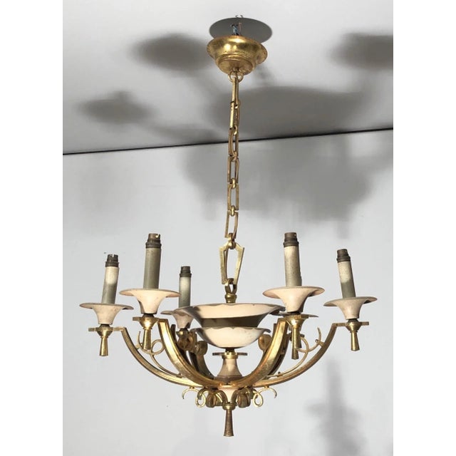 Lacquered Metal and Brass Chandelier, circa 1940 For Sale - Image 4 of 13