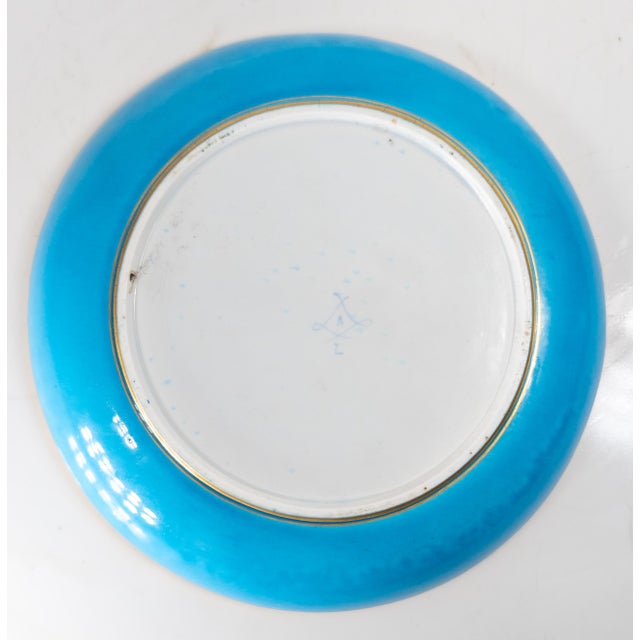 18th Century French Sevres Vincennes Bleu Celeste Plate With Courting Scene For Sale - Image 12 of 18