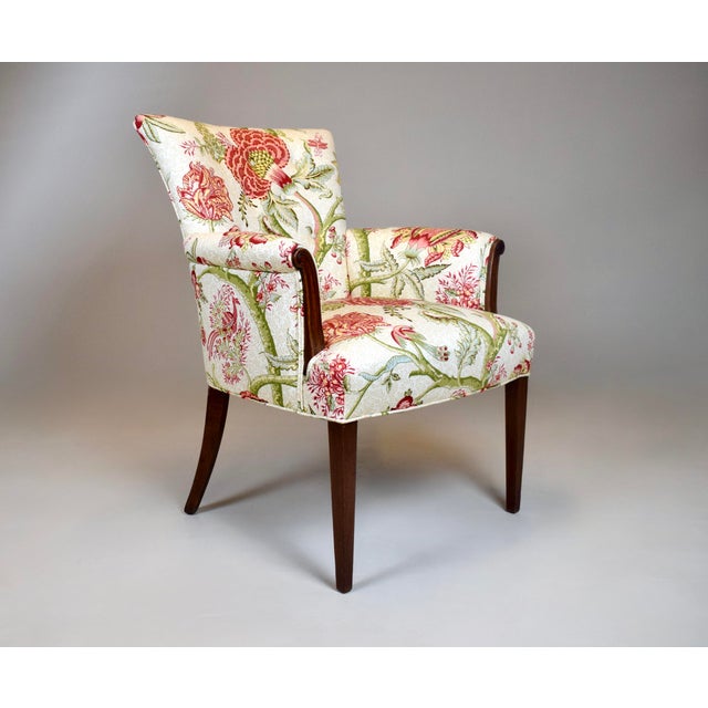 Carved Mahogany Regency Style Lounge Accent Chair, Floral Upholstery, Usa, 1940's For Sale - Image 12 of 15