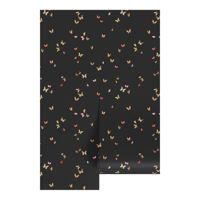 Butterfly Grove Grasscloth Wallpaper by House Party | Midnight Black | 8 Yards For Sale
