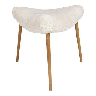 1950's Danish Triangular Stool in Shearling For Sale