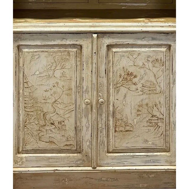 Chinoiserie Italian French Style Rustic Chinoiserie Bookcase Cabinet W/ Landscape Panels For Sale - Image 3 of 8