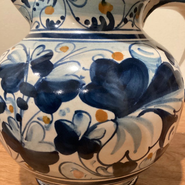 Antique White Vintage Italian Handmade Hand Painted Blue & White Deruta Siena Ceramica Majolica Water Jug/Wine Pitcher For Sale - Image 8 of 13