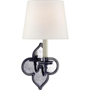 Alexa Hampton for Visual Comfort Signature Lana Single Sconce in Gun Metal and Antique Mirror with Linen Shade