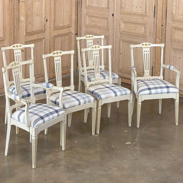 Set of 6 Antique Swedish Gustavian Painted Dining Chairs Includes 2 Armchairs For Sale - Image 4 of 18