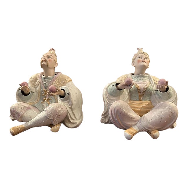 Pair of Early 20th Century Enameled Porcelain Bisque Germanic Nodder Circus Figurines For Sale