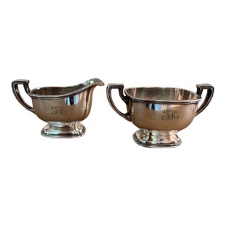 Monogrammed Reed and Barton Hotel Silver Cream and Sugar Bowls- A Set For Sale