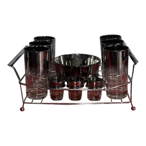 1960s Silver Fade Cocktail Bar Set Vitreon Queens Lusterware 14 Piece Caddy Set