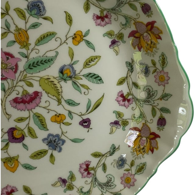 Vintage Minton Haddon Hall Large Handled Cake Plate Fine Bone China Green Trim Made in England 1948-2011. Approx. 1" High...