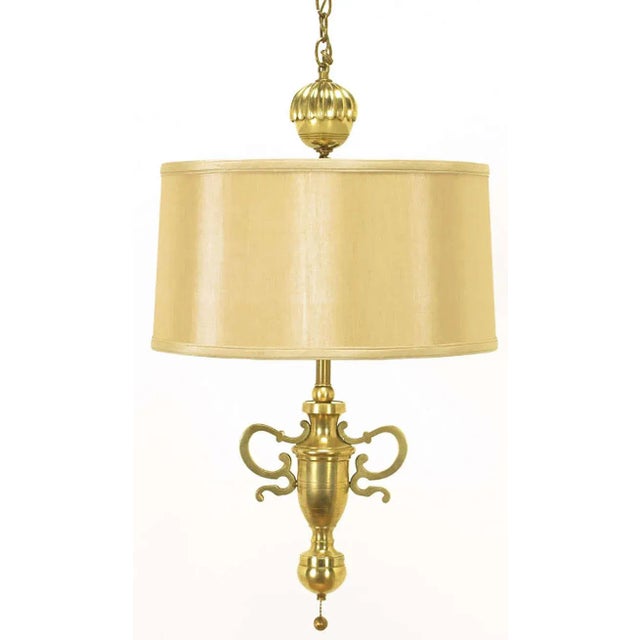 and exceptional Marbro shaded Empire style hanging light. Solid brass body with solid brass filigreed Silhouette handles...