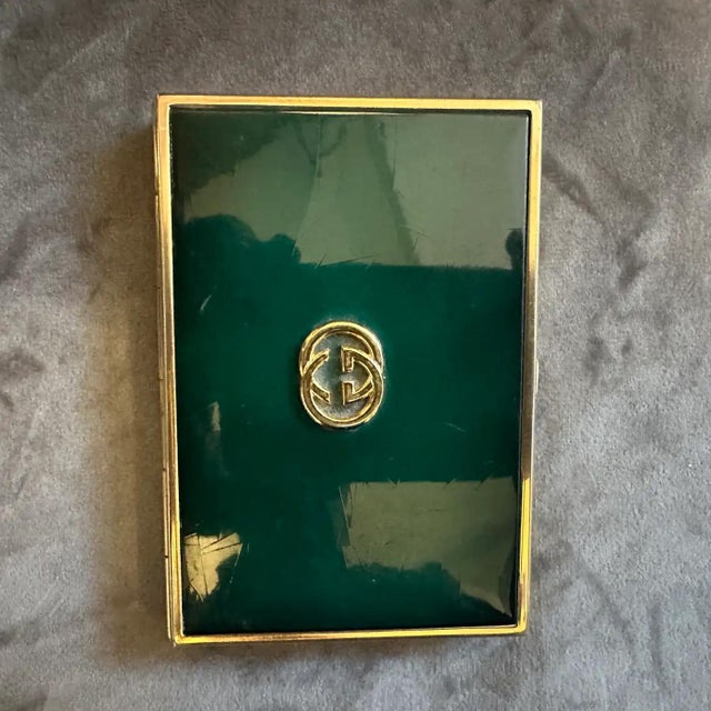 1980s 1980s Elegant Brass and Green Enamel Cigarette Box by Gucci For Sale - Image 5 of 13