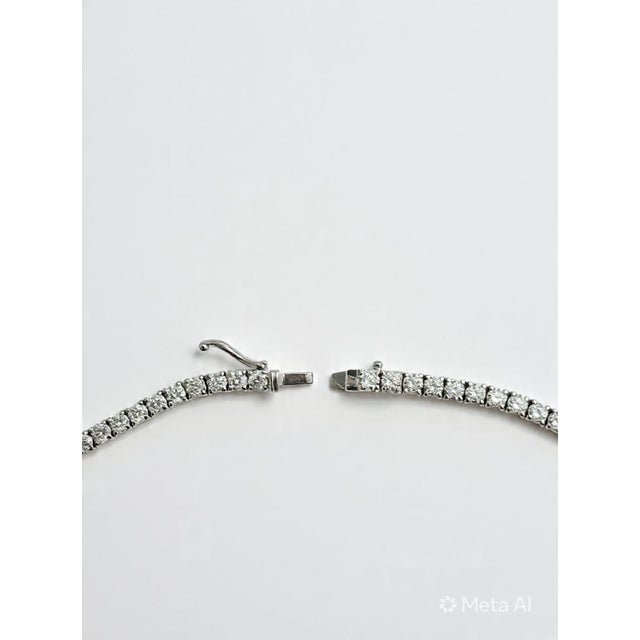 Modern 14k White Gold 12Ct Natural Diamond Tennis Necklace For Sale - Image 3 of 5